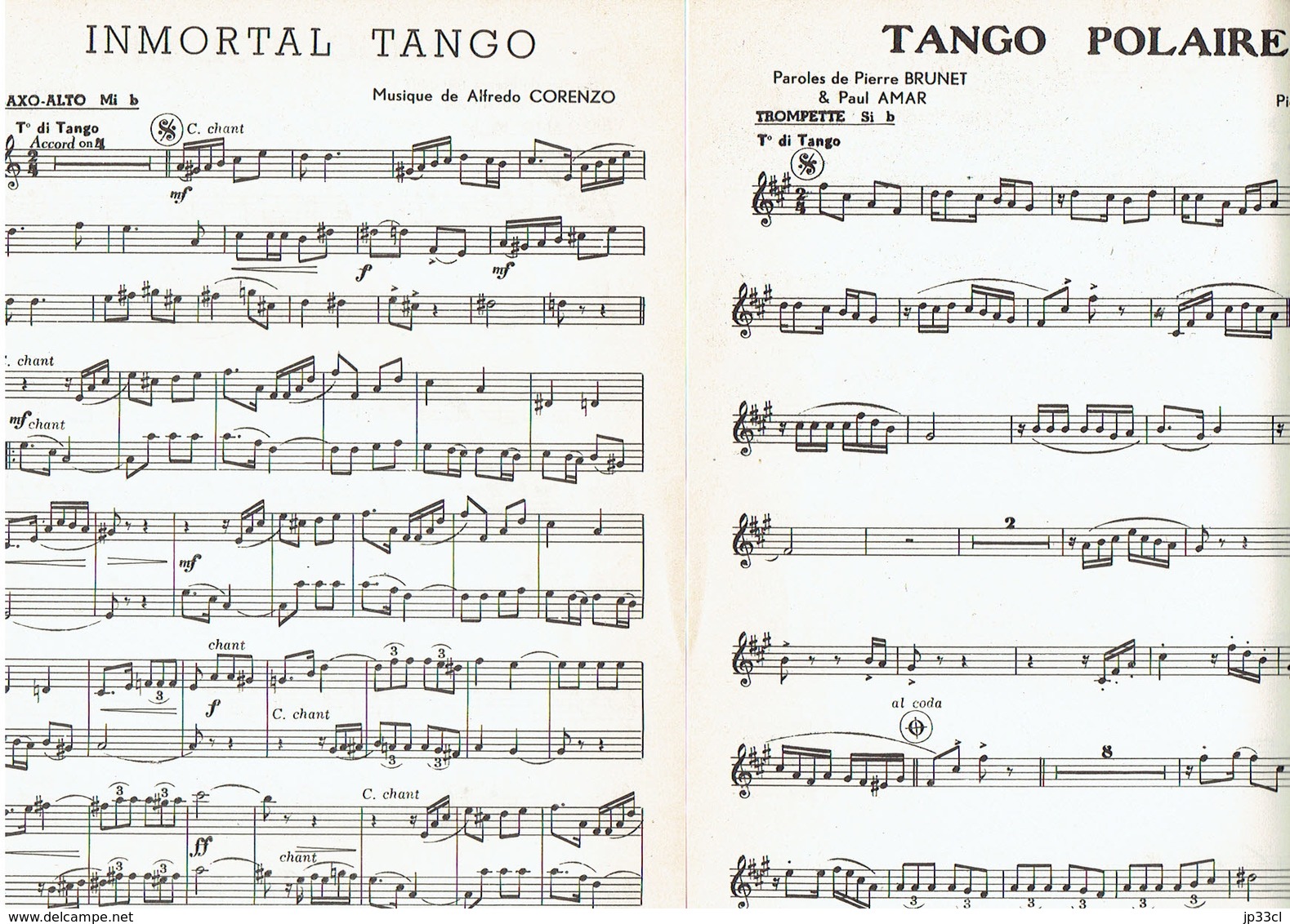 Immortal Tango + Tango Polaire (Alfredo Corenzo, Pierre Brunet, Paul Amar) Ed. Musicales, Paris, 1959 - Otros & Sin Clasificación