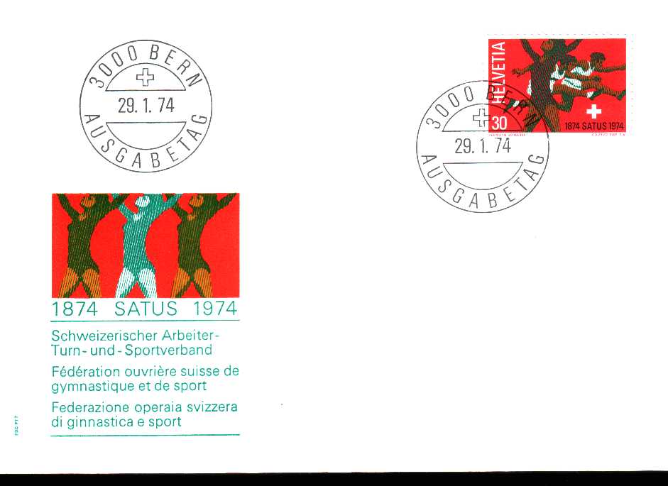 Suisse 1974  Fdc   SATUS Fédération Ouvrière Gymnastique Et Sport - Gymnastique