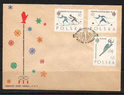 POLAND FDC 1962 SKIING WORLD CHAMPIONSHIPS SET OF 3 GREY FIS CANCEL Winter Sports - FDC