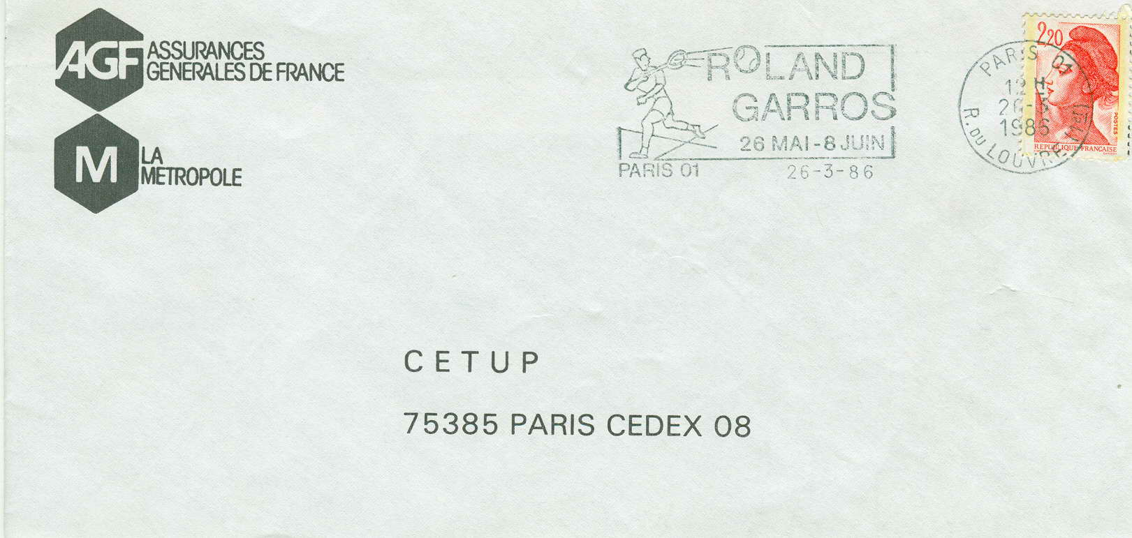 FRANCE OBLITERATION TEMPORAIRE PARIS ROLLAND GARROS 1986 - Tennis