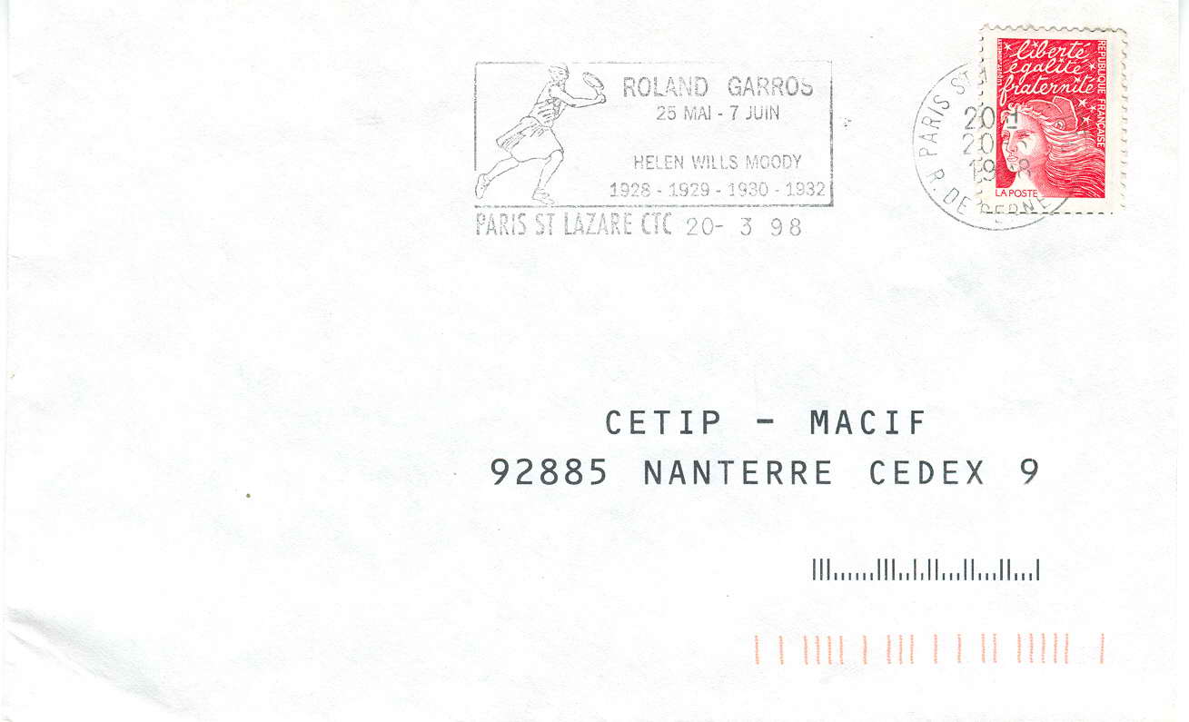 FRANCE OBLITERATION TEMPORAIRE PARIS ROLLAND GARROS 1998 - Tennis