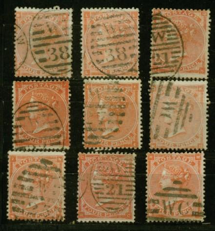 GRANDE BRETAGNE Nº 25 Obl. X 9 Exemplaires Tous Ttb. Nuances - Used Stamps