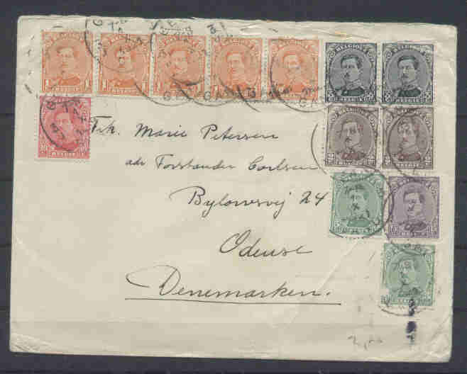 Lettre Vers ODENSE (Danemark) Avec 13 Timbres Et 6 Valeurs Différentes ****Exceptionnel Et TB**** - 1915-1920 Alberto I