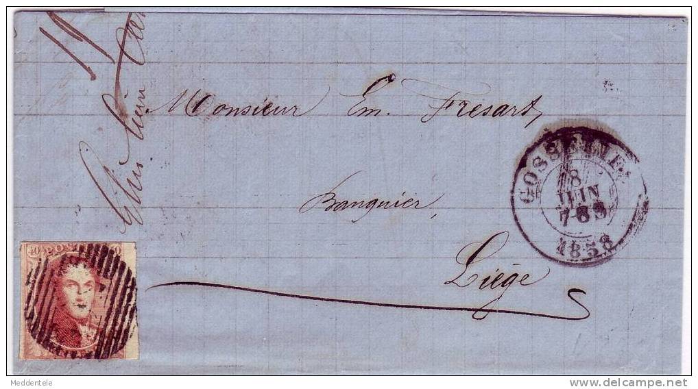 Lettre De GOSSELIES 1858 N° 8 BDFdroit P50 Auréolante ***TTB*** - 1851-1857 Medallions (6/8)