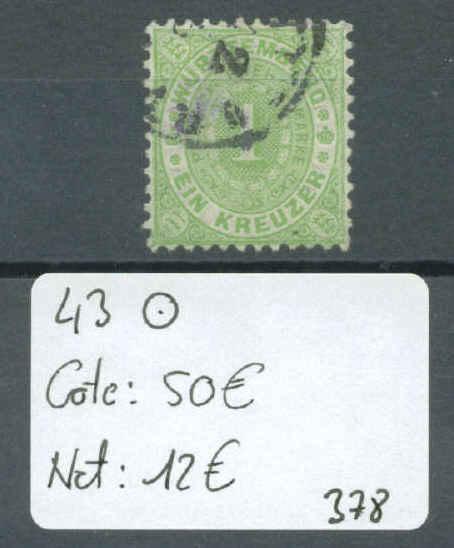 WURTEMBERG   No Michel  43  Oblitéré.  Cote : 50 € - Used