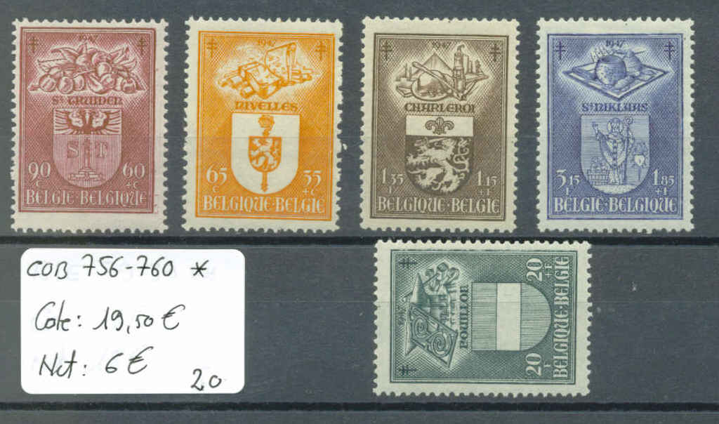 BELGIQUE  COB No 756-760  *  ( Avec Charnière )   Cote : 19.50 € - Unused Stamps