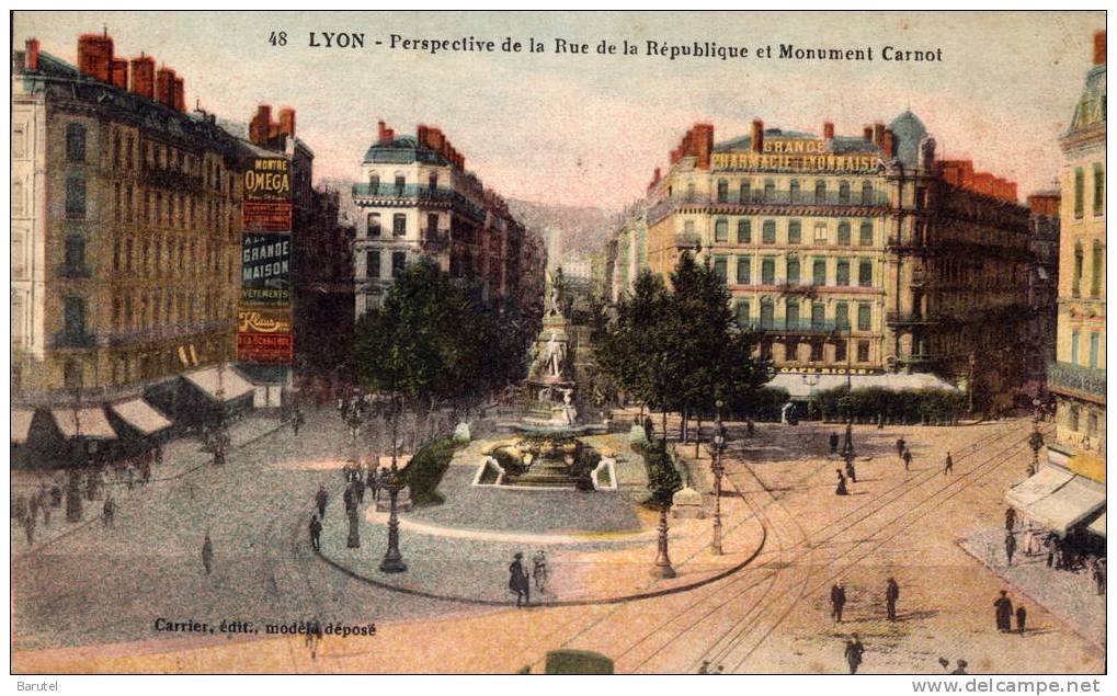 LYON 2 - Rue De La République (Perspective) Et Monument Carnot - Lyon 2