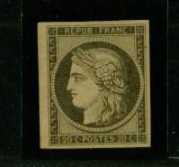 FRANCE Nº 3 C * Noir Sur Chamois Fonce Bord De Feuille Signe Piece De Grand Luxe - 1849-1850 Cérès