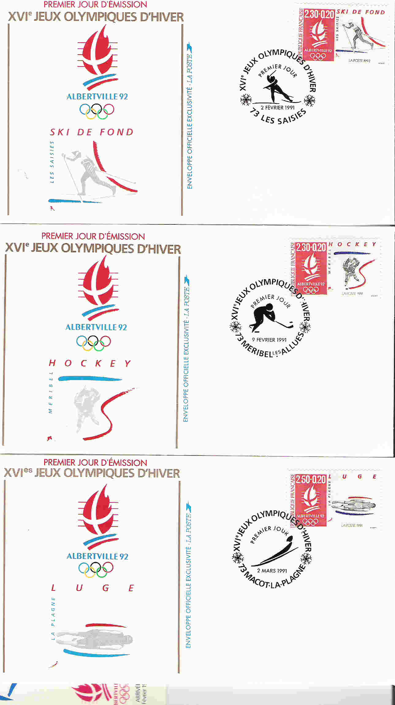 Lot De 12 Enveloppes Officielles Jeux Olympiques D´hivers Albertville - Hiver 1992: Albertville