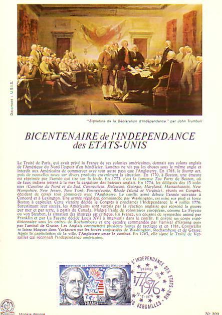 ENCART INDEPENDANCE DES ETATS UNIS BICENTENAIRE - Independecia USA