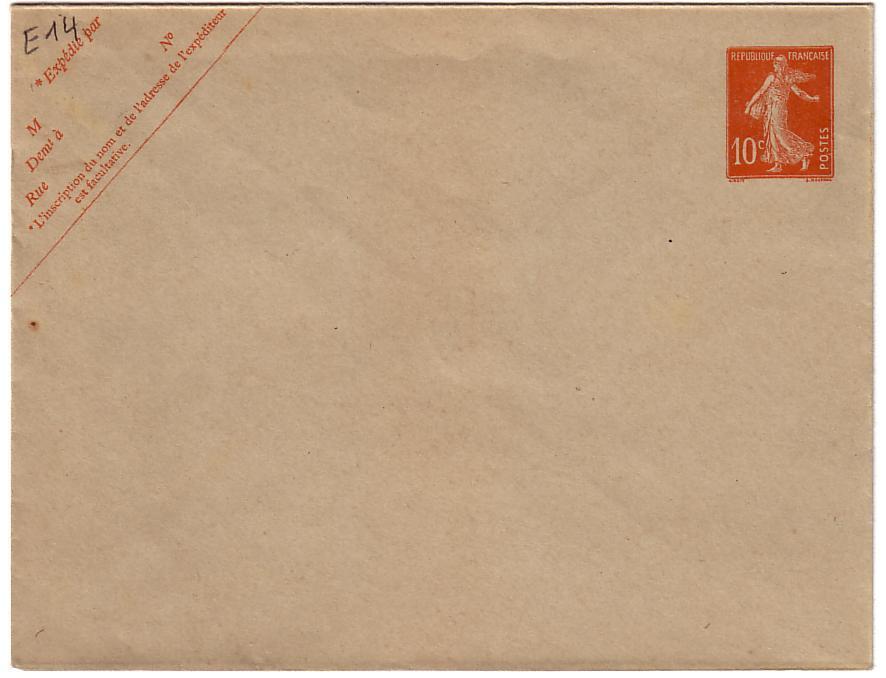10c Semeuse Rouge, SetF E14, Date 925 - Buste Postali E Su Commissione Privata TSC (ante 1995)