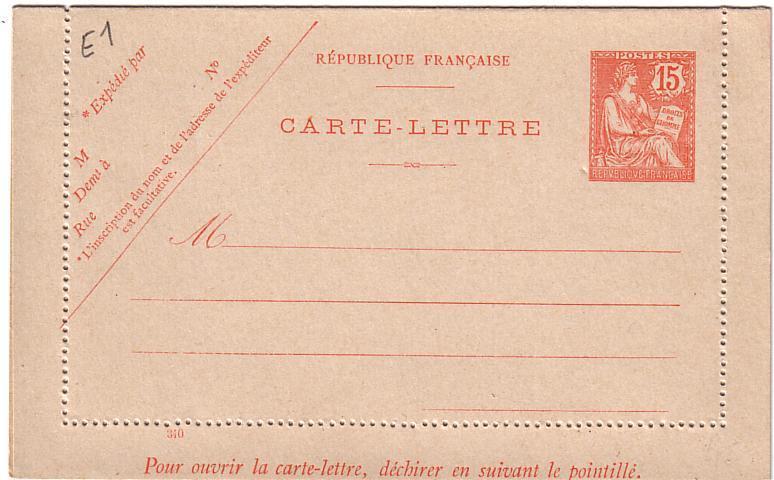 10c Mouchon SetF E1, Date 340 - Cartes-lettres