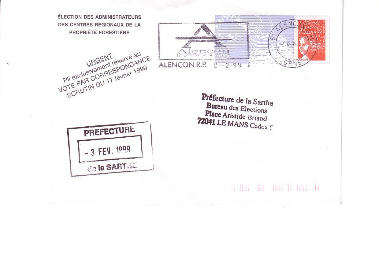 PAP: 2 PAPs TSC Election Des Administrateurs Des Centres De La Propriété Forestière 1999 Ayant Voyagés(voir Description) - Prêts-à-poster:Stamped On Demand & Semi-official Overprinting (1995-...)