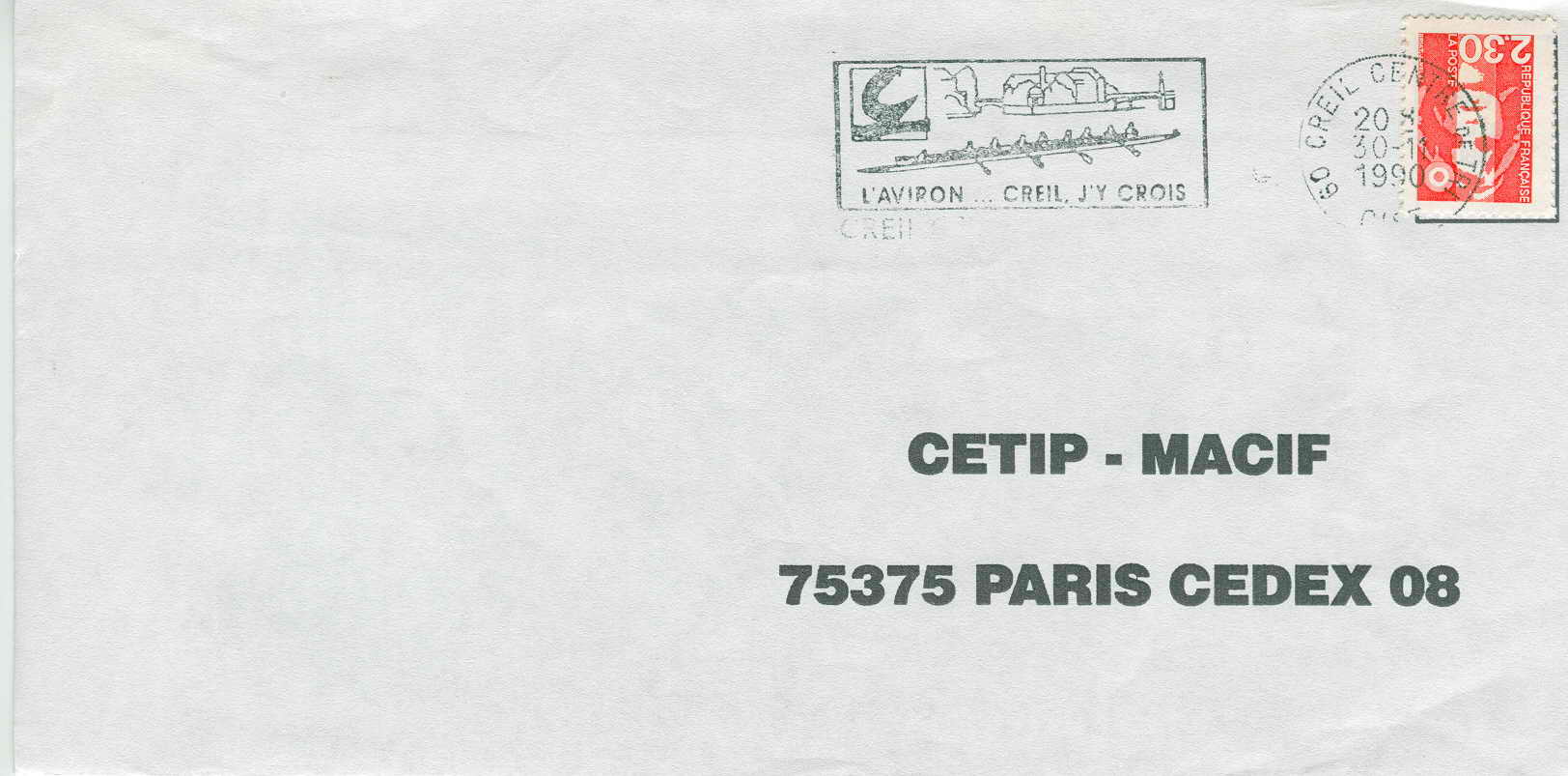 FRANCE OBLITERATION TEMPORAIRE 1991 CREIL  L´AVIRON J´Y CROIS - Remo