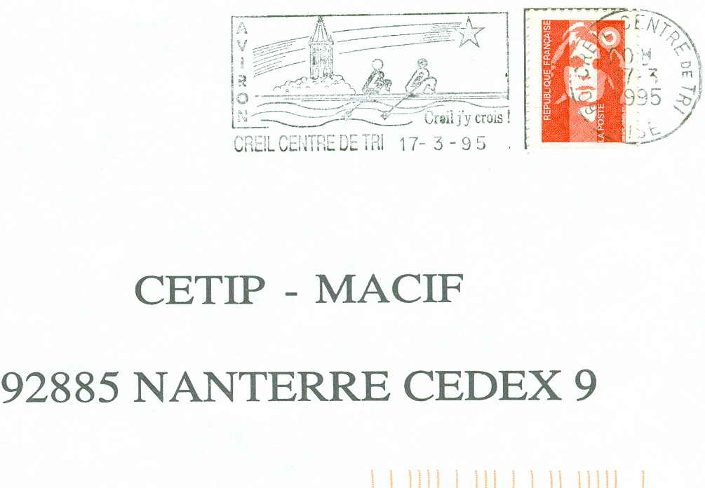 FRANCE OBLITERATION TEMPORAIRE CREIL 1995 L'AVIRON J'Y CROIS - Remo
