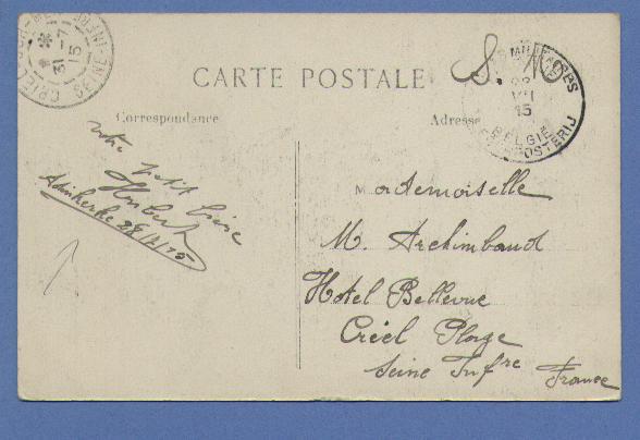 Postkaart" YPRES - Le Beffroi Des Halles Aprés Le Bombardement" Stempel PMB Op 28/7/15, Verzonden Van Adinkerke - Not Occupied Zone