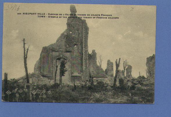 Postkaart" NIEUPORT- Cloches De L'eglise Et Tombes De Soldat Francais" Met Cirkelstempel ADINKERKE Op 30/9/19 - Altri & Non Classificati