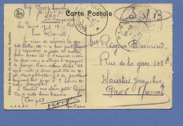 Postkaart" Ruines De Furnes" Met Cirkelstempel PANNE Op 19/9/19 - Altri & Non Classificati
