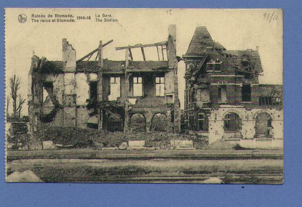 Postkaart" Ruines De DIXMUDE - La Gare" Met Cirkelstempel PANNE Op 28/8/19 - Autres & Non Classés