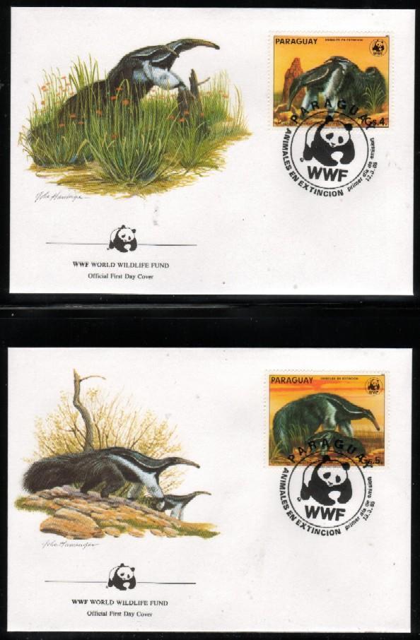 WWF 0023 1985 PARAGUAY ANTEATER/ARMADILLO SET OF 4 FDCS - Autres & Non Classés