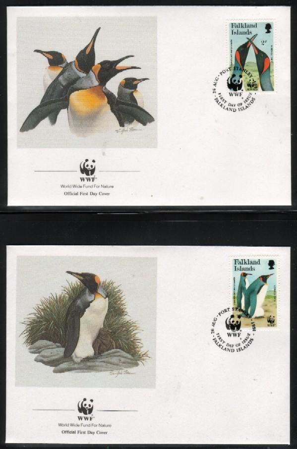 WWF 0117 1991 FALKLAND ISLANDS KING PENGUIN SET OF 4 FDCS - Pingouins & Manchots