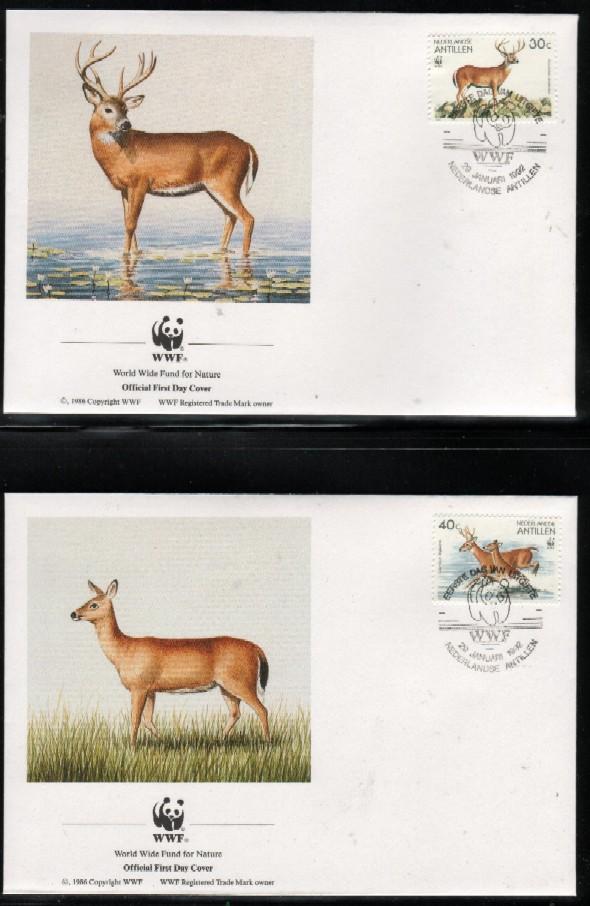 WWF 0123 1992 NETH ANTILLES WHITE TAILED DEER SET OF 4 FDCS - Other & Unclassified