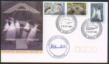 AUSTRALIAN ANTARCTIC TERRITORY 1993 MAWSON WILDLIFE COVER - SEALS, PENGUINS. GERMAN CANCEL - Sonstige & Ohne Zuordnung