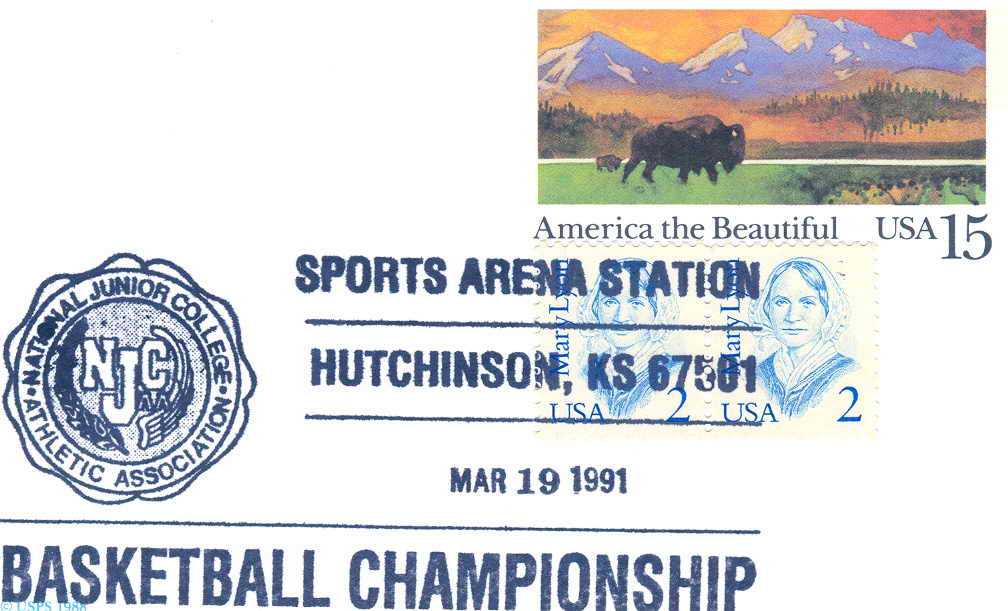 OBLITERATION TEMPORAIRE BASKET BALL USA 1991 HUTCHINSON NJCAA CHAMPIONS - Basketbal