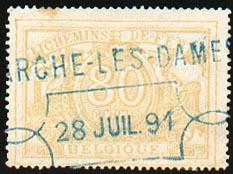 CP N°12 - 80 C. Bistre Annulé Par La Griffe Bleue MARCHE-LES-DAMES 28 Juillet 1891 Centrale.  TB Frappe -- 1008 - Otros & Sin Clasificación