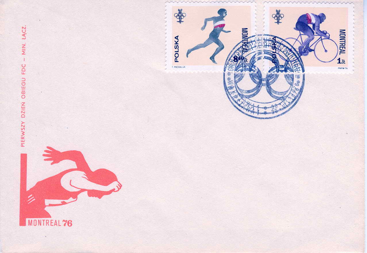 FDC POLOGNE 1976 JEUX OLYMPIQUES DE MONTREAL - Ciclismo