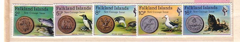 FALKLAND ISLANDS   1975   FAUNA- COINS   5v.-MNH - Monnaies