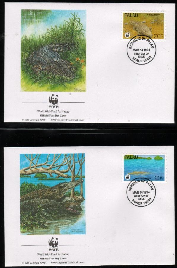 WWF 0159 1994 PALAU ESTUARINE CROCODILE SET OF 4 FDCS - Sonstige & Ohne Zuordnung