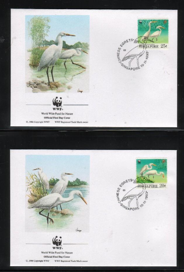 WWF 0153 1993 SINGAPORE EGRET SET OF 4 FDCS - Autres & Non Classés