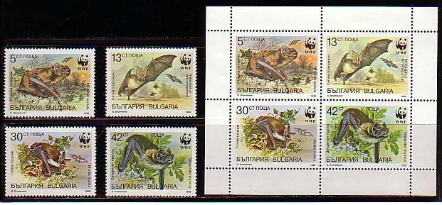 BULGARIA / BULGARIE - 1989 - Bats - WWF - Set + M/S MNH - Chauve-souris