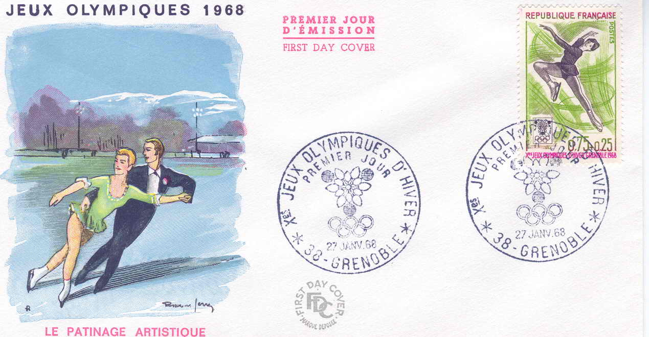 FRANCE FDC 1968  JEUX OLYMPIQUES DE GRENOBLE PATINAGE ARTISTIQUE - Winter 1968: Grenoble