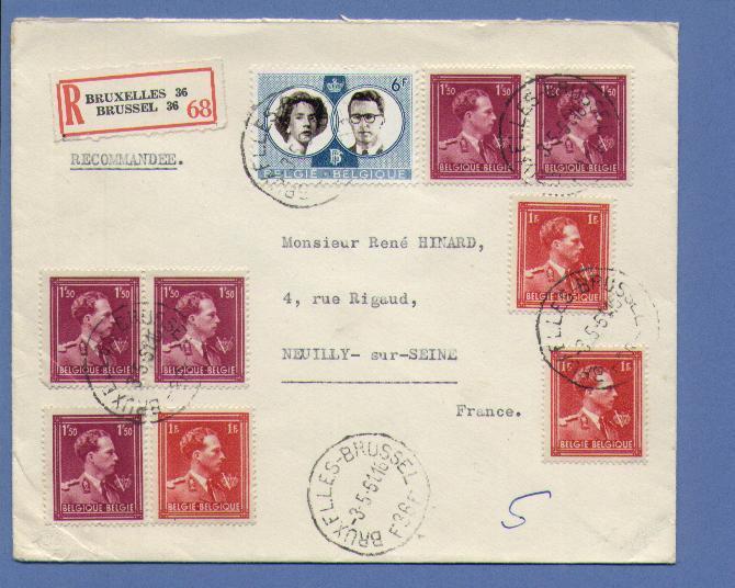 690(3)+691(5)+1171 Op Aangetekende Brief Met Stempel BRUSSEL 36 - 1936-1957 Open Collar