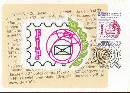 ESPAGNE Carte Maximum Num.Yvert 2366 CONGRES FIP MADRID - Maximum Cards