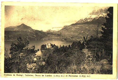 74 - Talloires - Chateau De Duingt, Dents De Lanfon Et Parmelan - CPA 1929, Estampilles Au Dos - Ed. MG - Talloires