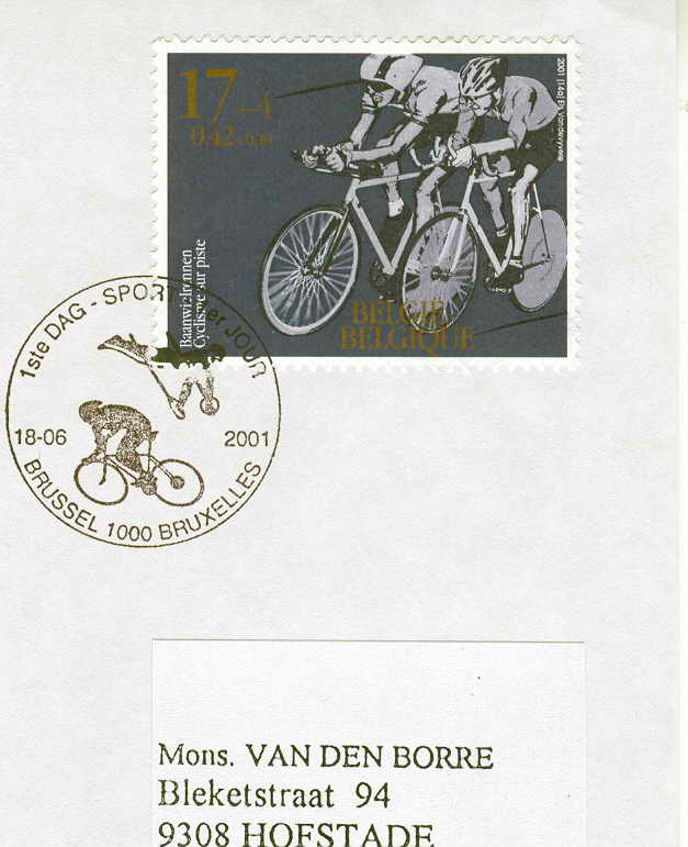 CYCLISME OBLITERATION TEMPORAIRE BELGIQUE FDC 2001 BRUXELLES  SUR PISTE - Ciclismo