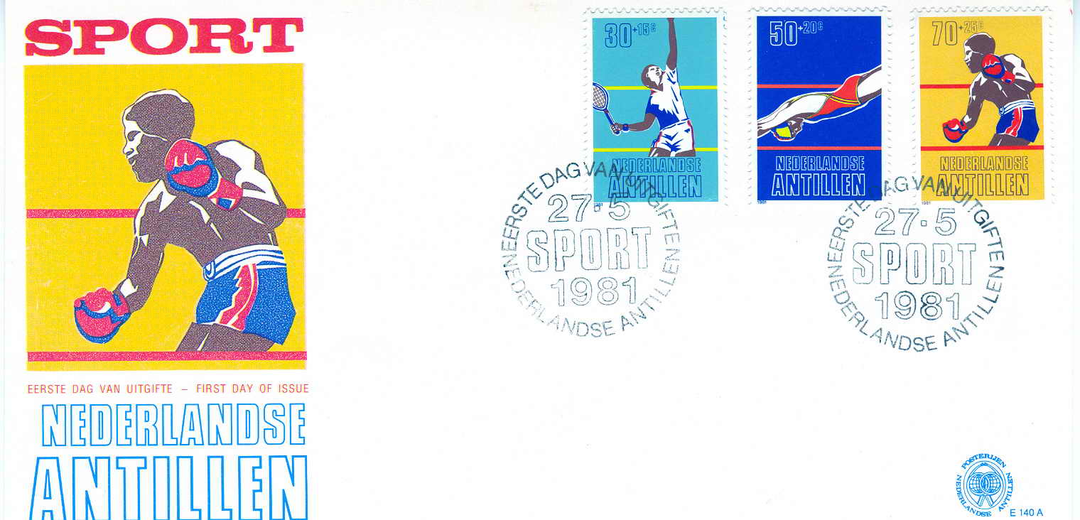 FDC ANTILLES NEERLANDAISES 1981 TENNIS NATATION ET BOXE - Tennis