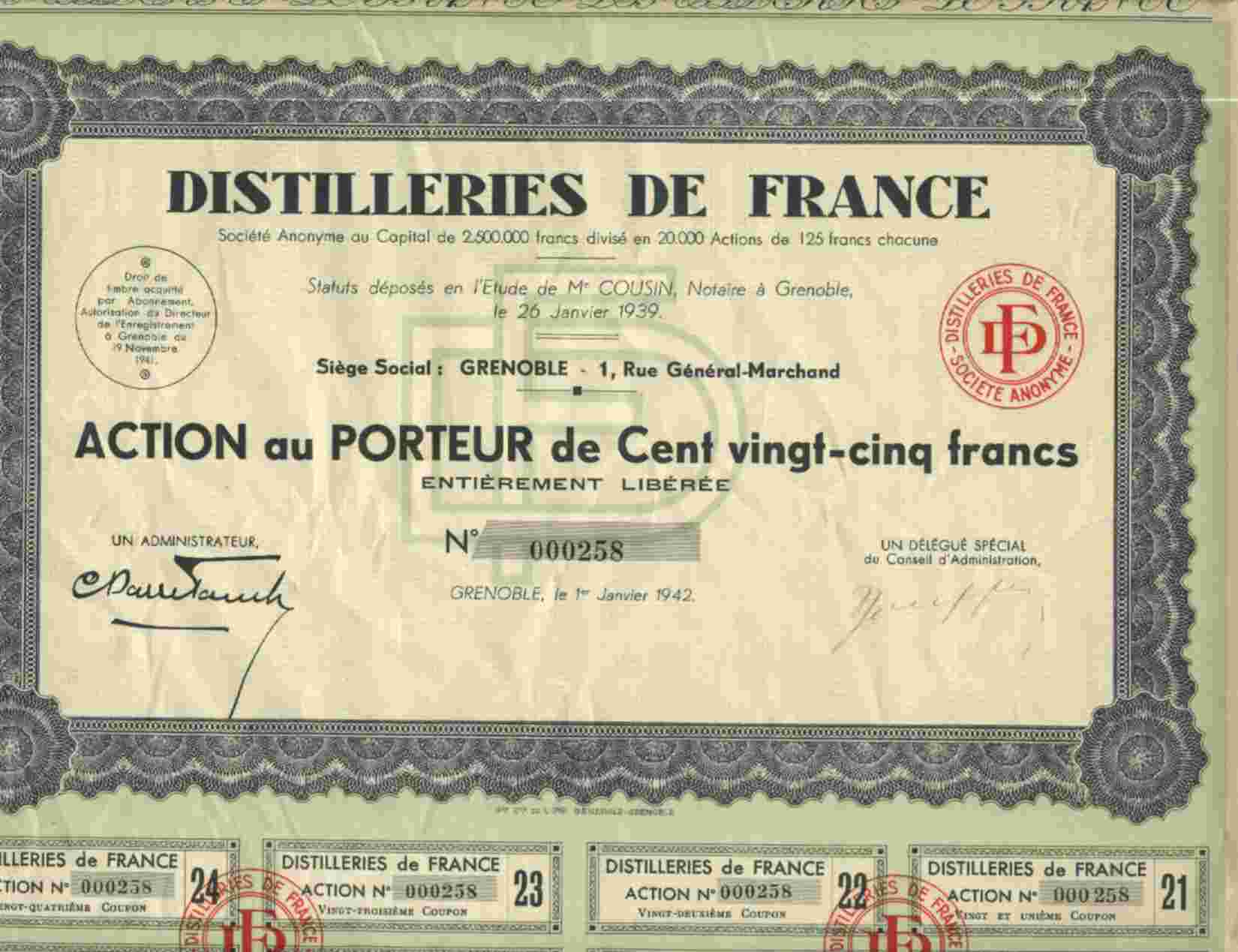 DISTILLERIES DE FRANCE (GRENOBLE) - Agriculture