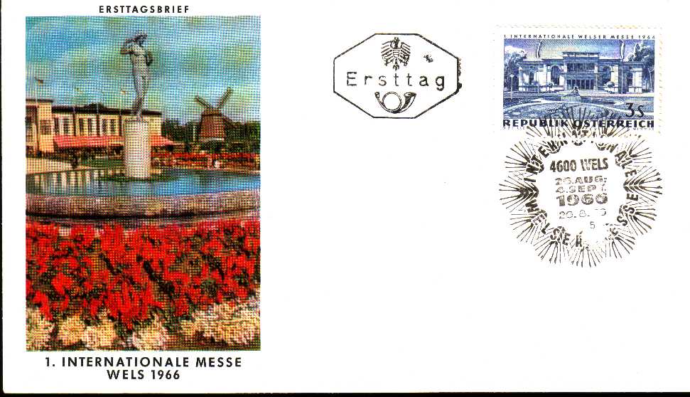 Autriche 1966  Fdc  Organisations   Foire Internationale Wels   Moulin Statue Bassin - Other & Unclassified