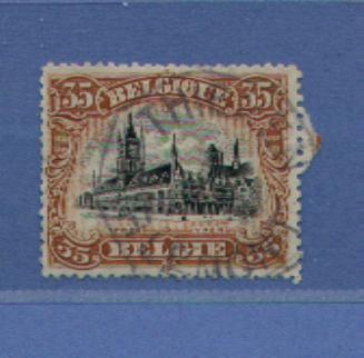 142 Op Fragment Met Telegraafstempel Zonder Datummidden Van THIENEN / TIRLEMONT (noodstempel) - 1915-1920 Albert I