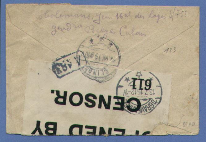 Brief Verzonden "Gen Belge A Calais" Met Stempel CALAIS Op 22/6/15  Naar Adres "clandestine""Pour Remettre A" !!(k55) - Not Occupied Zone