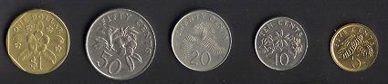 SINGAPORE 5 Different Nicely Used Coins # 301 - Singapore