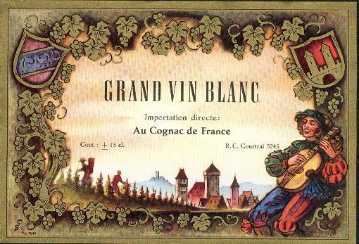 Etiquette Grand Vin Blanc Au Cognac De France Musicien - Other & Unclassified