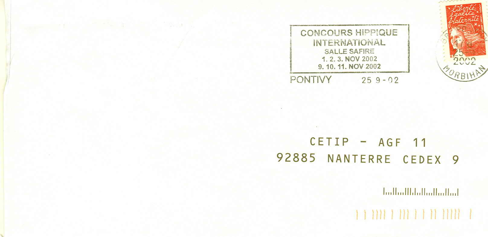 OBLITERATION TEMPORAIRE FRANCE 2001 PONTIVY CONCOURS INTERNATIONAL - Ippica
