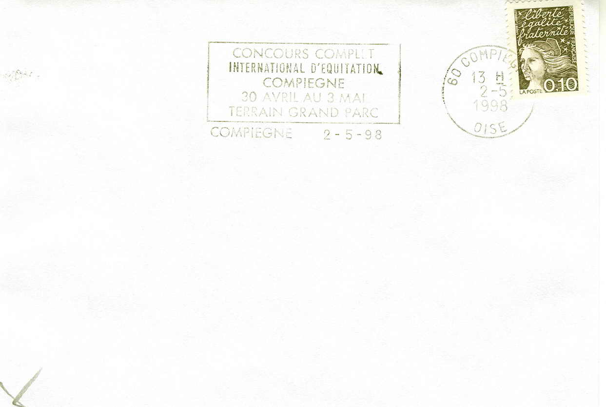 OBLITERATION TEMPORAIRE FRANCE 1997 COMPIEGNE FINALE DE LA COUPE CONTINENTALE EQUITATION - Hippisme