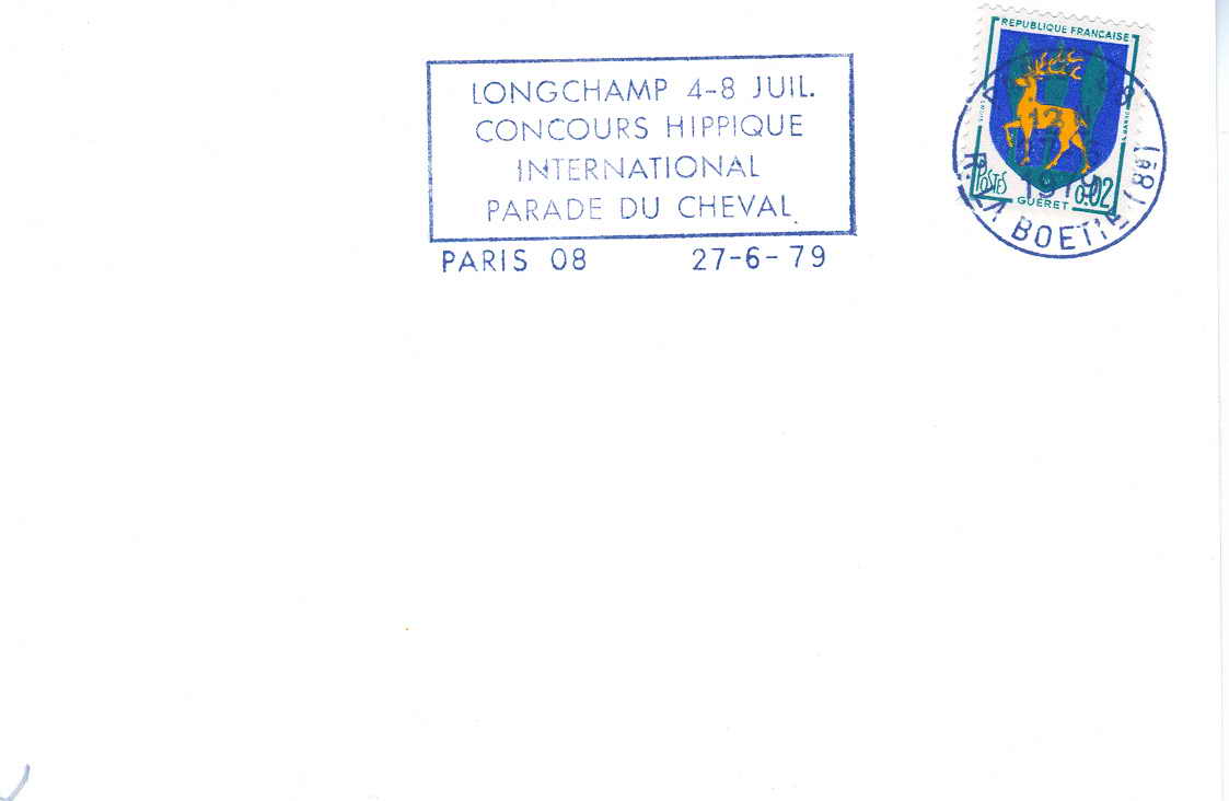 OBLITERATION TEMPORAIRE FRANCE 1979 PARIS CONCOURS HIPPIQUE INTERNATIONAL DE LONGCHAMP - Ippica