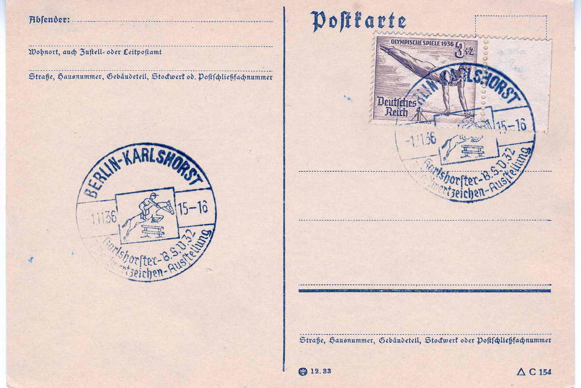 OBLITERATION TEMPORAIRE  EQUITATION ALLEMAGNE 1936 BERLIN - Ippica